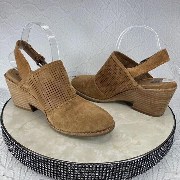Sofft Slingback Heels Womens Size 9 Brown Suede Leather Sable Mule Wedge Clogs - Picture 10 of 13